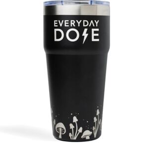 Everyday Dose Black Tumbler with Mushroom Design